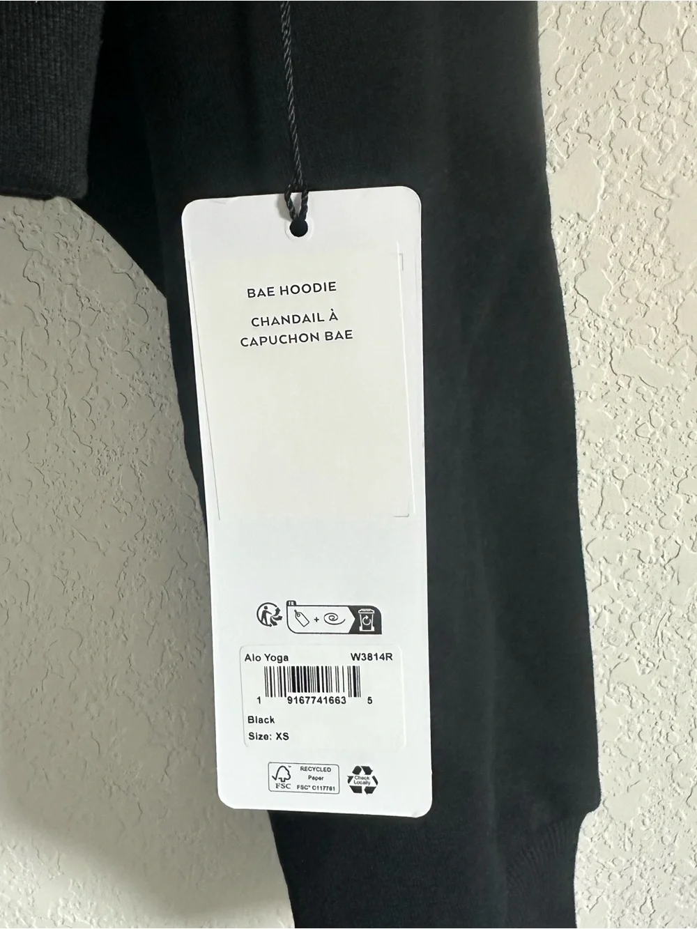 NWT Alo Yoga Bae Hoodie Pullover Sweatshirt Top Cropped Fleece Black Sz XS